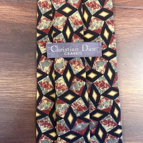 🌿SALE🌿CHRISTIAN DIOR Cravate 100% Silk Vintage Geometric Print Necktie - Picture 4 of 8